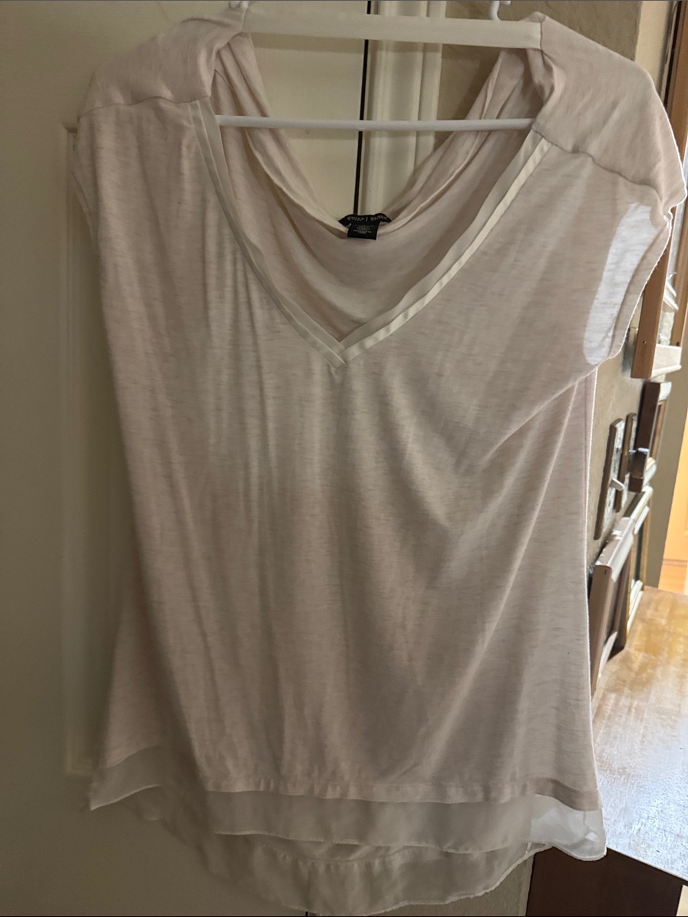 White House Black Market Light Cream V-Neck Layered Tunic